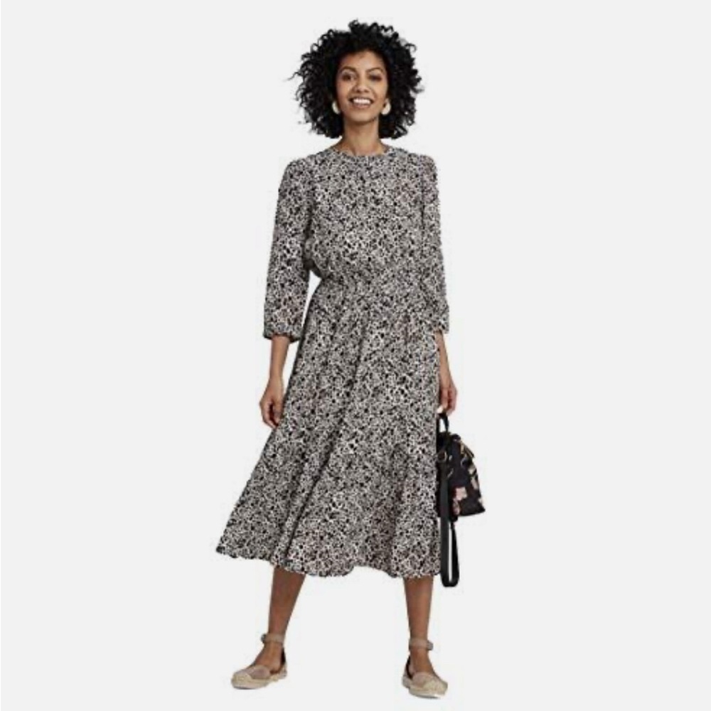 A New Day Women's Leopard Animal Print 3/4 Sleeve Tiered Dress Size‎ Small Boho